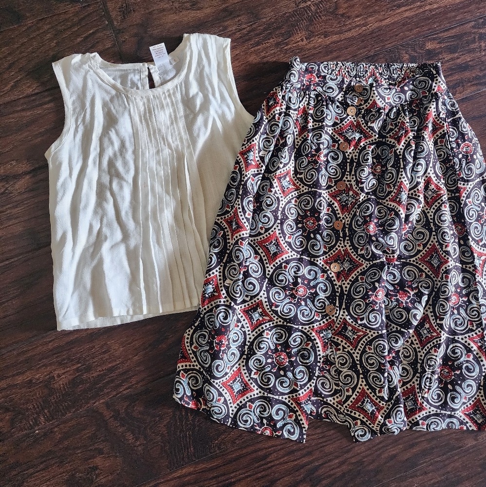 Top and Floral Skirt Set Girls